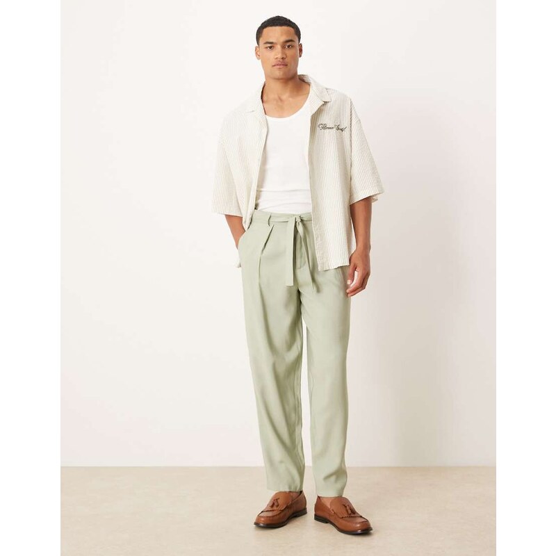 ASOS DESIGN oversized tapered smart trousers with belt detail in