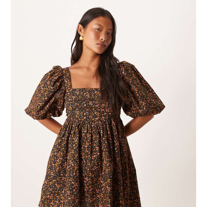 Nobodys Child Petite Nova puff sleeve mini dress in dark floral