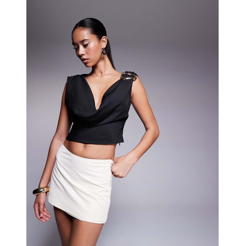 Missyempire chiffon metal detail cowl neck top in black 107223391