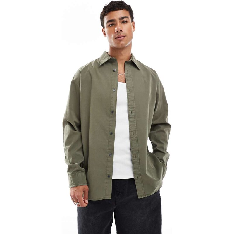 Jack & Jones washed shirt in khaki-Green