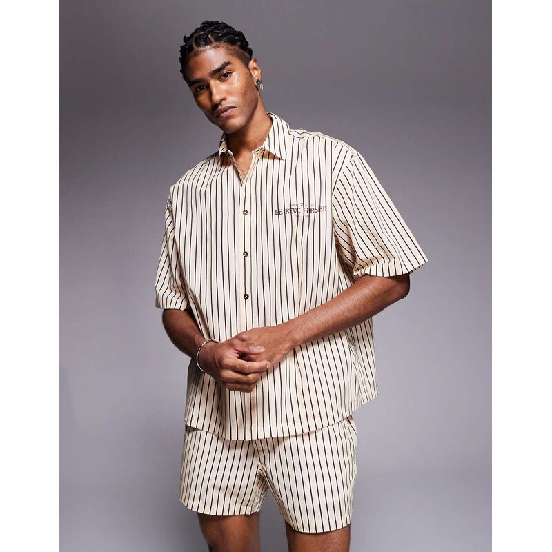 ASOS DESIGN co-ord boxy oversized stripe shirt with chest print