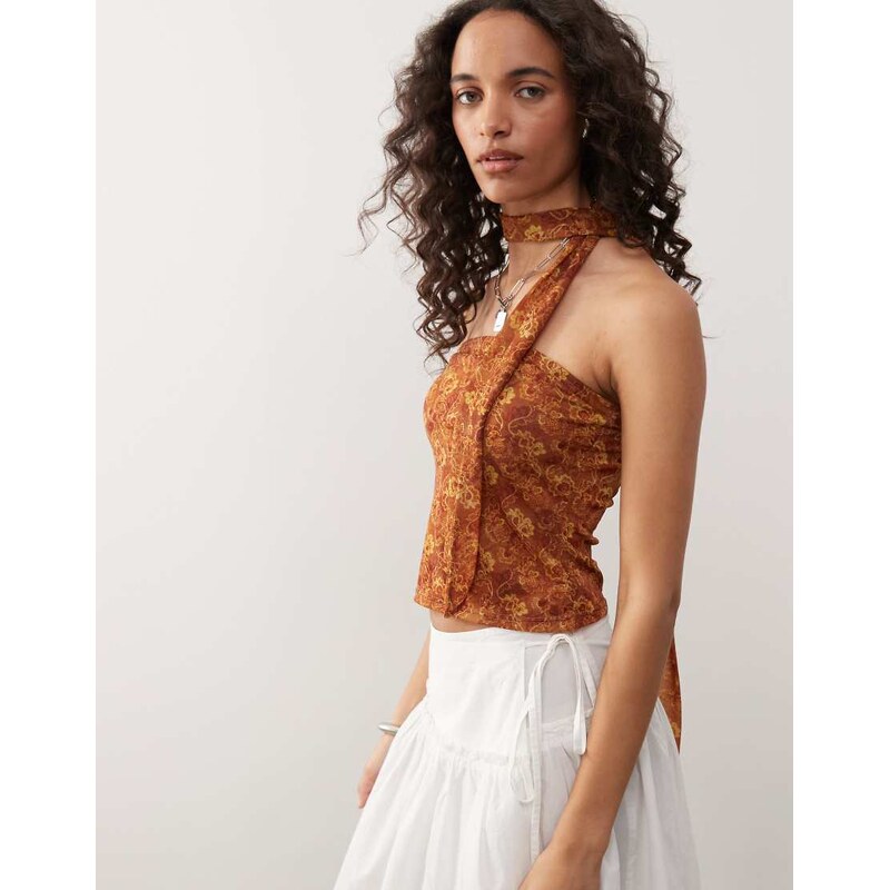 Reclaimed Vintage bandeau top with scarf in tropical floral print 107223468