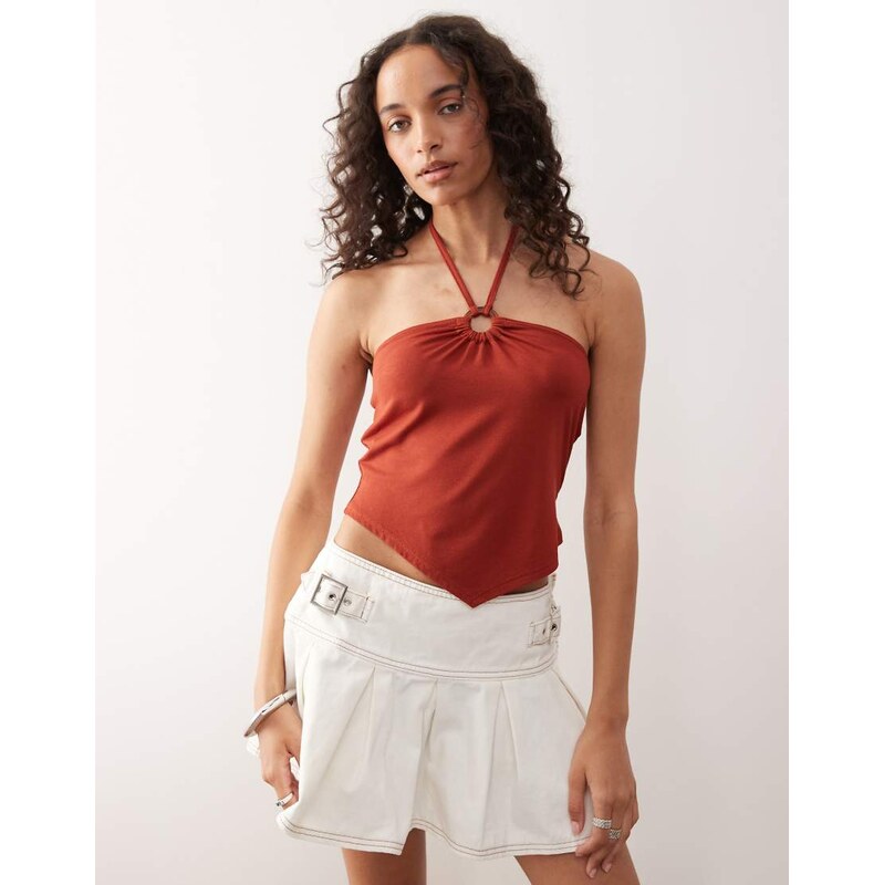 Reclaimed Vintage halter neck cami with ring detail in rust-Brown 107223470