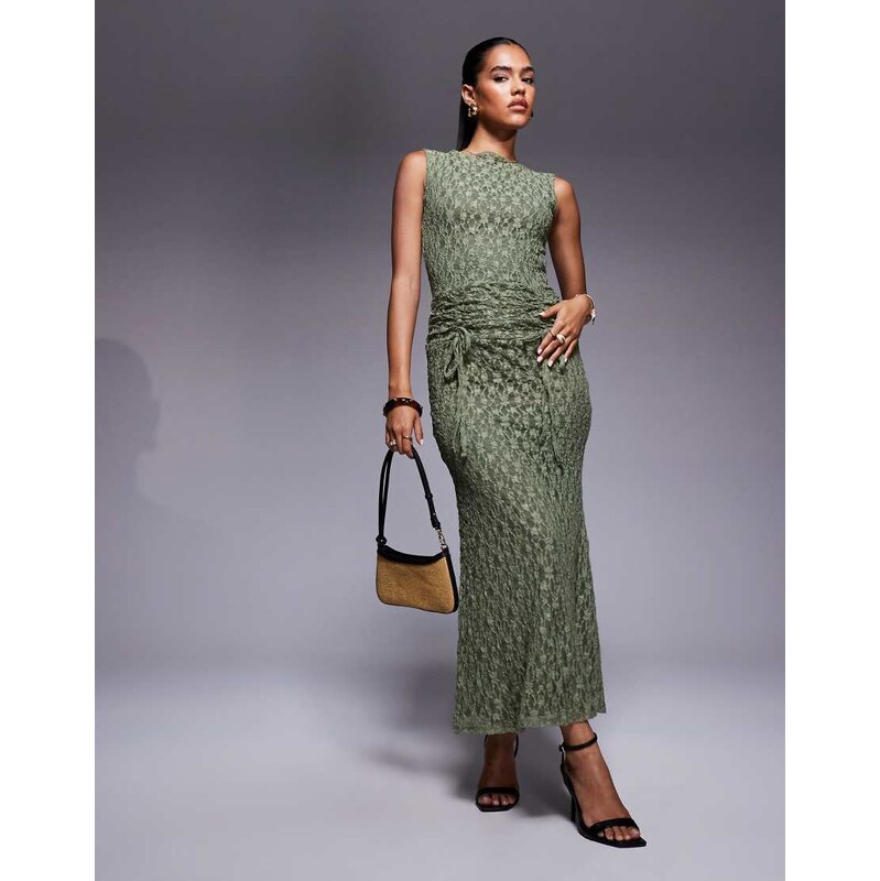 ASOS DESIGN ruched waistband detail lace maxi dress in green