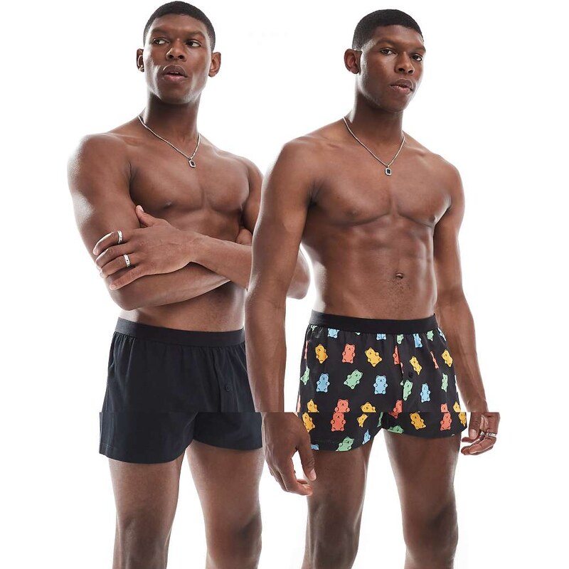 ASOS DESIGN 2 pack boxers with gummy bear graphic in black 107223528