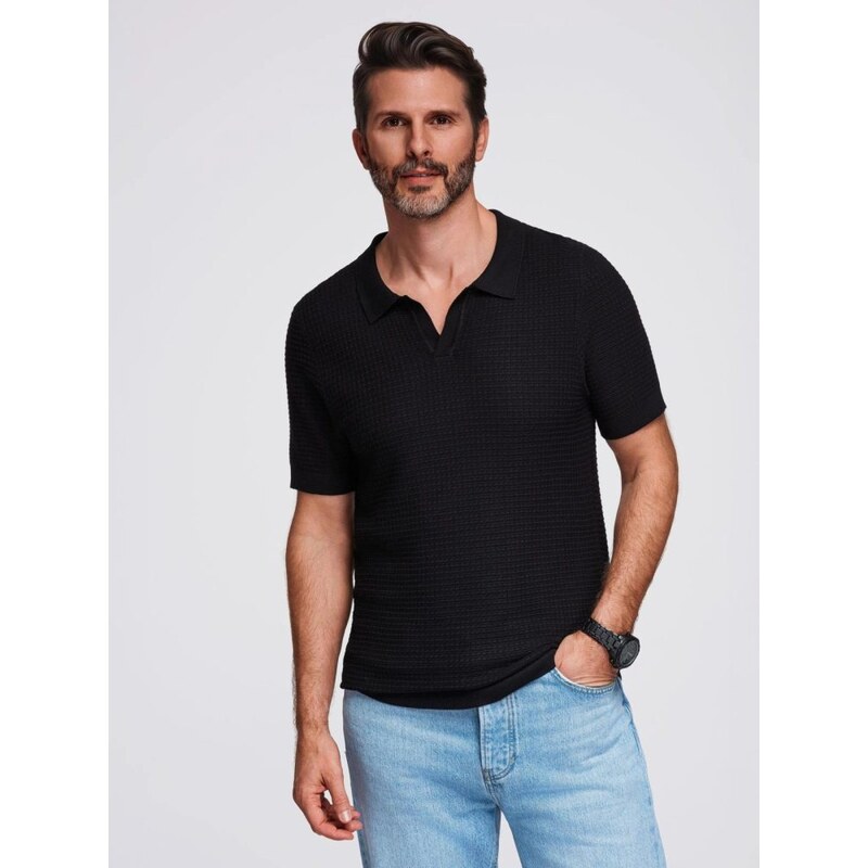 Ombre Clothing Pánská černá pletená polokošile V3 POSS-0157
