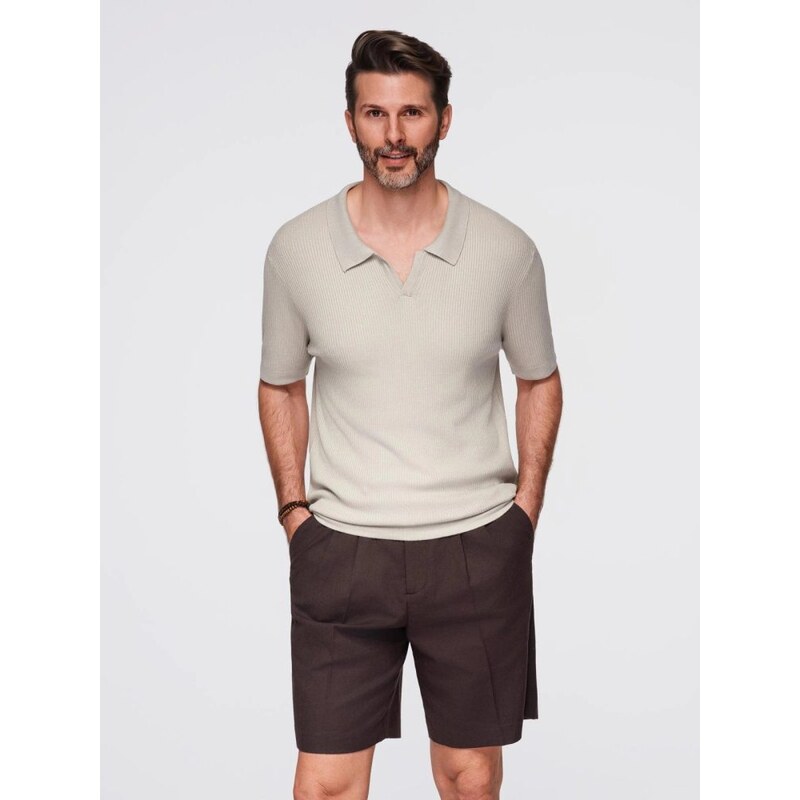 Ombre Clothing Pánská světle šedá pletená polokošile V3 POSS