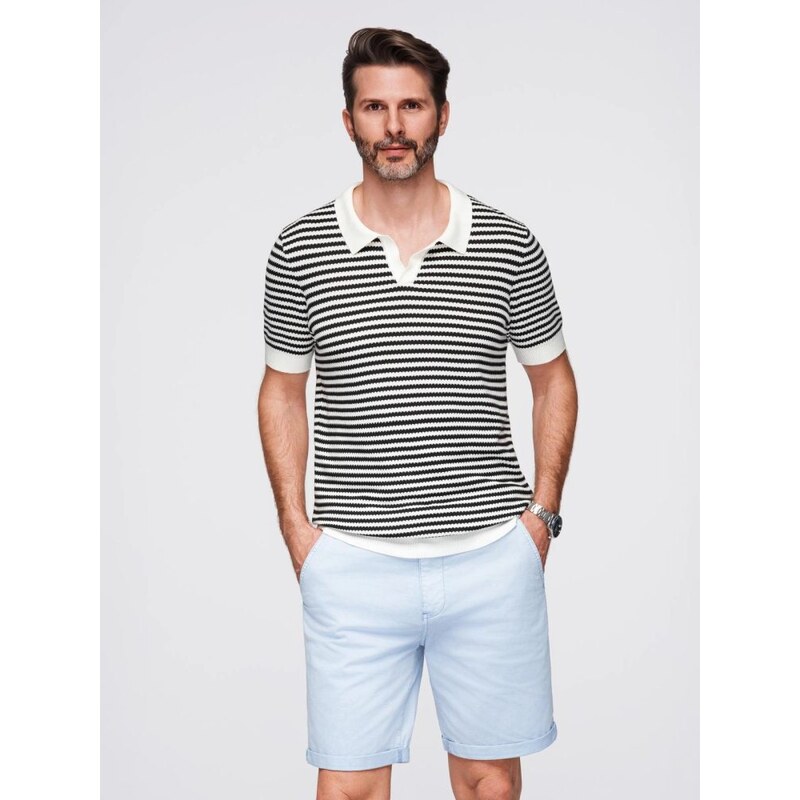 Ombre Clothing Námořnická černobílá pletená polokošile V1 POSS