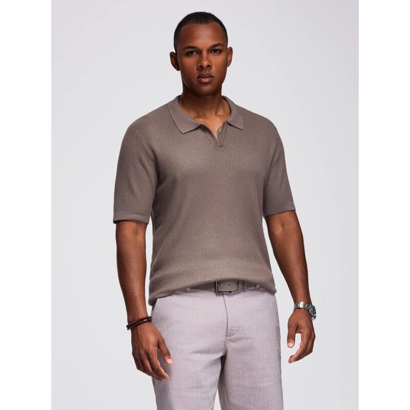 Ombre Clothing Pánská popelavá úpletová polokošile V4 POSS-0160