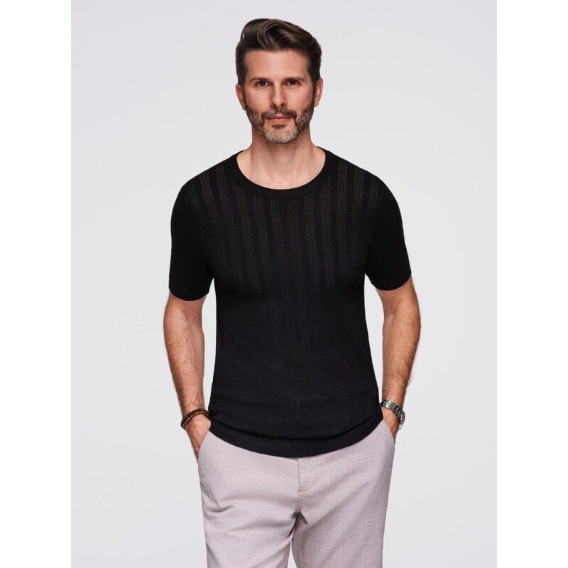 Ombre Clothing Trendy pánský černý svetr s krátkým rukávem V2