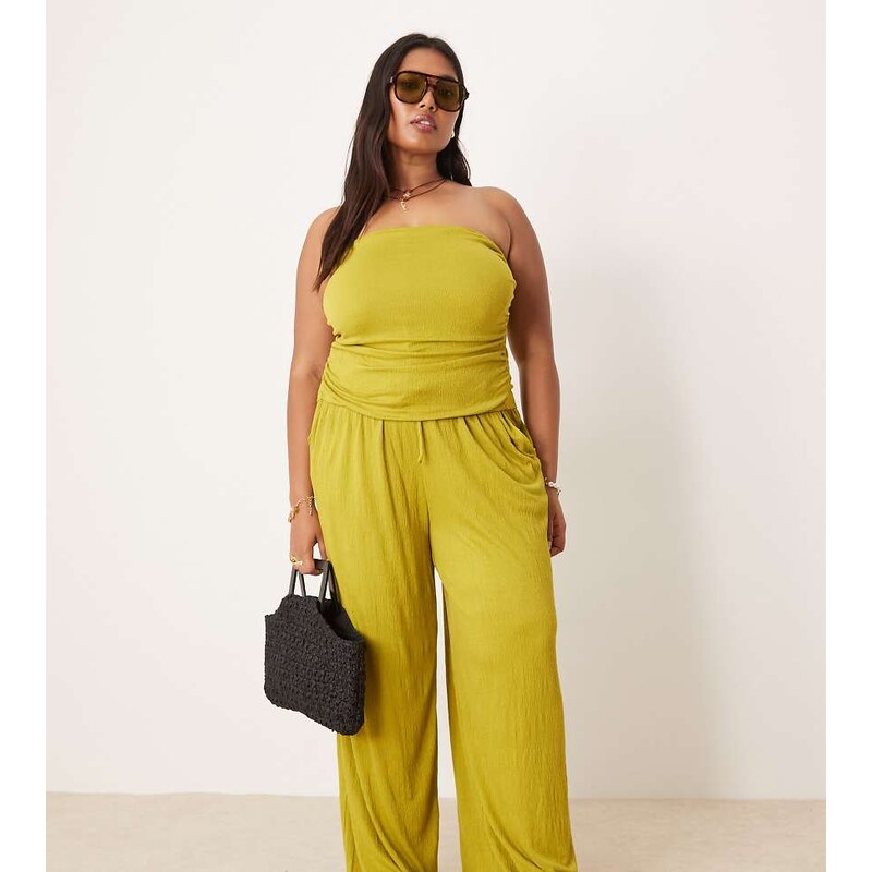 ASOS Curve ASOS DESIGN Curve crinkle tie waist wide leg trouser