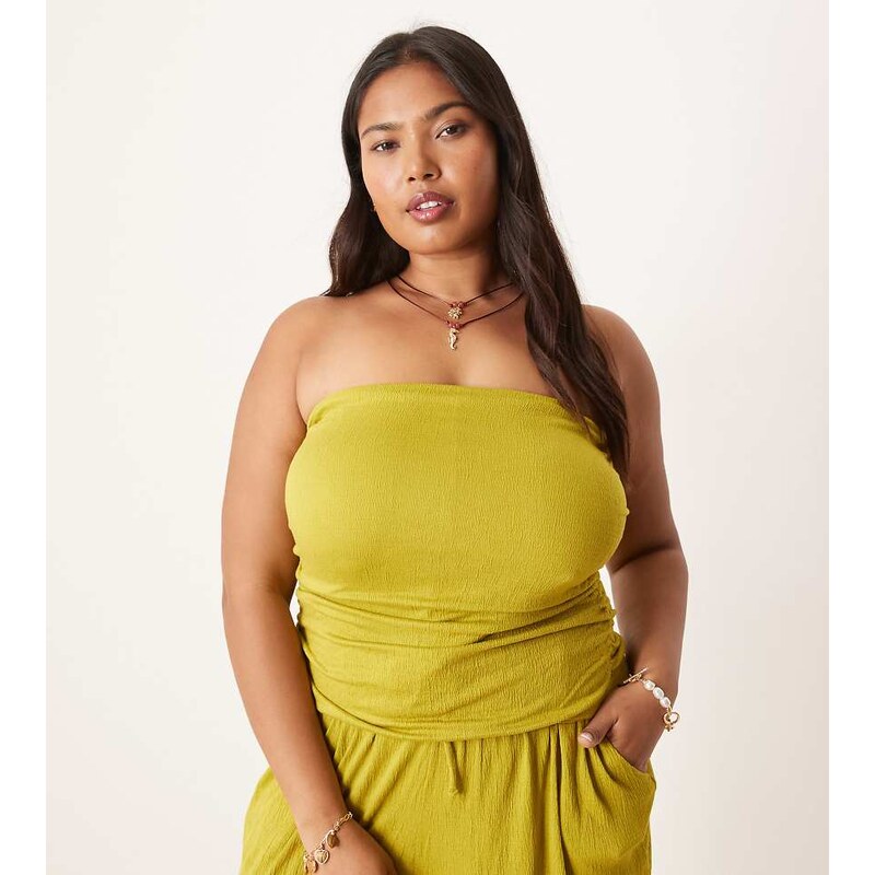 ASOS Curve ASOS DESIGN Curve co-ord crinkle bandeau top in olive-Green 112809077