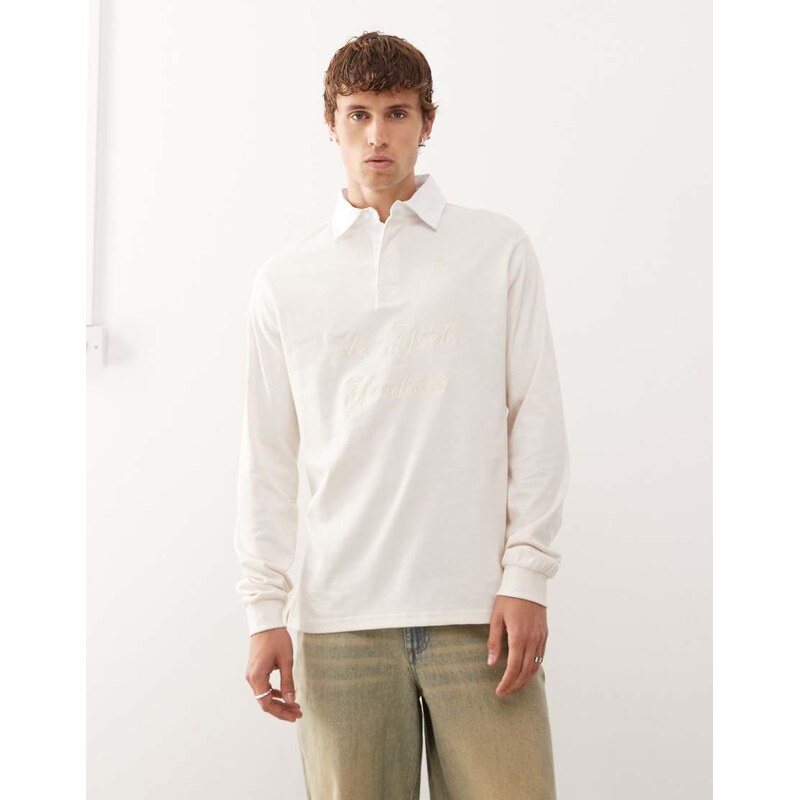 New Era LA Dodgers script logo rugby shirt in cream-White 112564458