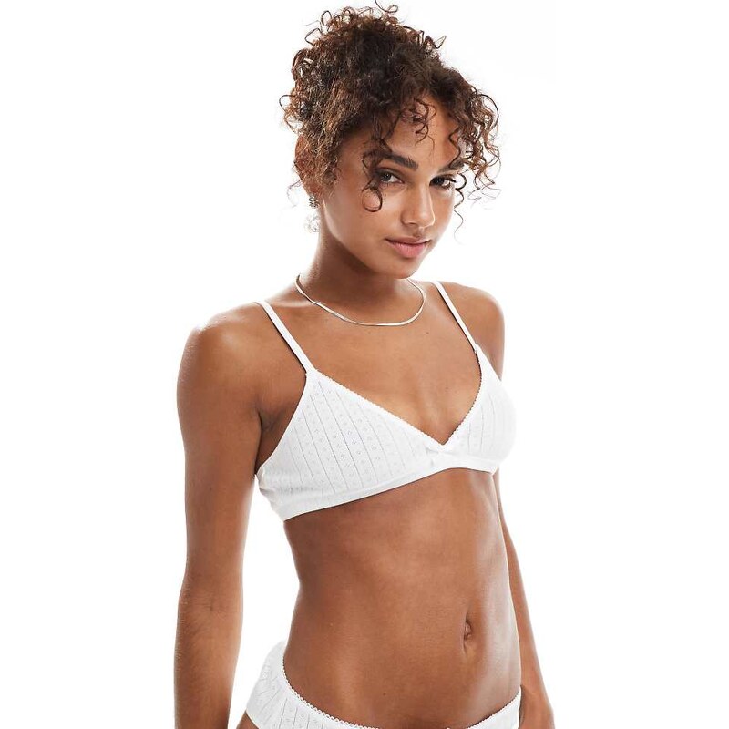 The Frolic exclusive triangle pointelle bra co-ord in white