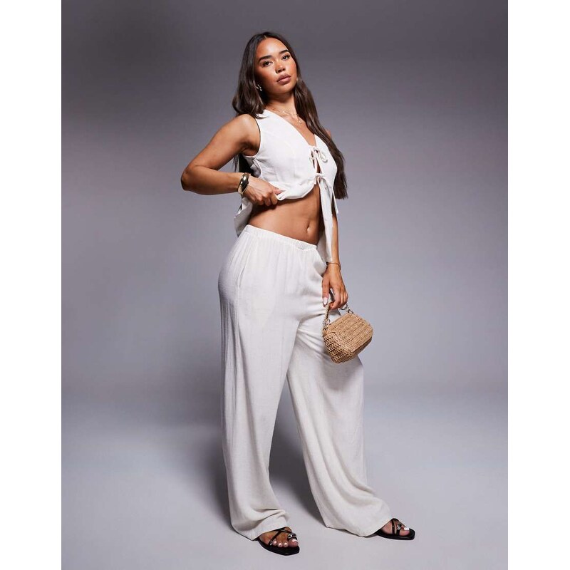 Missyempire linen look drawstring waist wide leg trousers co-ord in 115529391