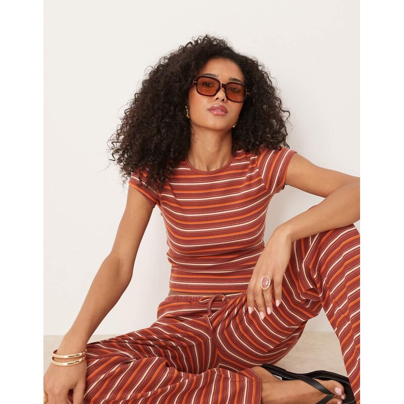 ASOS DESIGN stripe t-shirt co ord in rust-Orange