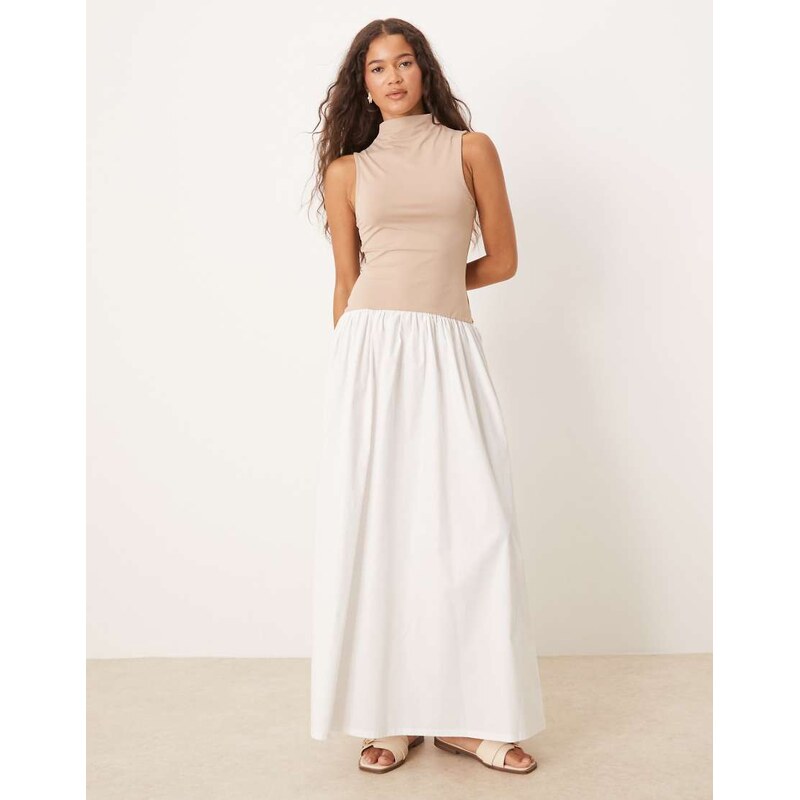 ASOS DESIGN high neck dropped waist midaxi dress with poplin