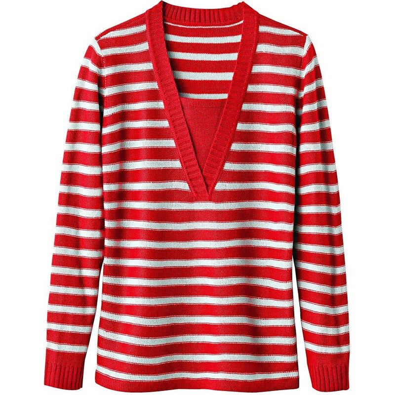 Blancheporte Pruhovaný pulovr efekt 2 v 1 proužky červená/šedá