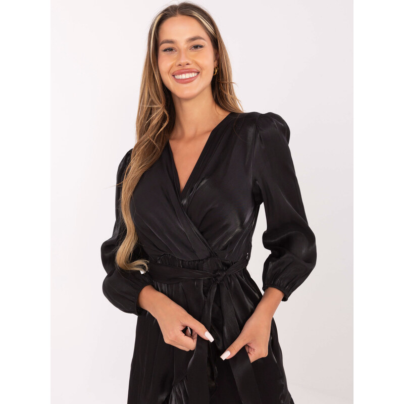 ITALY MODA Černé lesklé šaty -black Černá