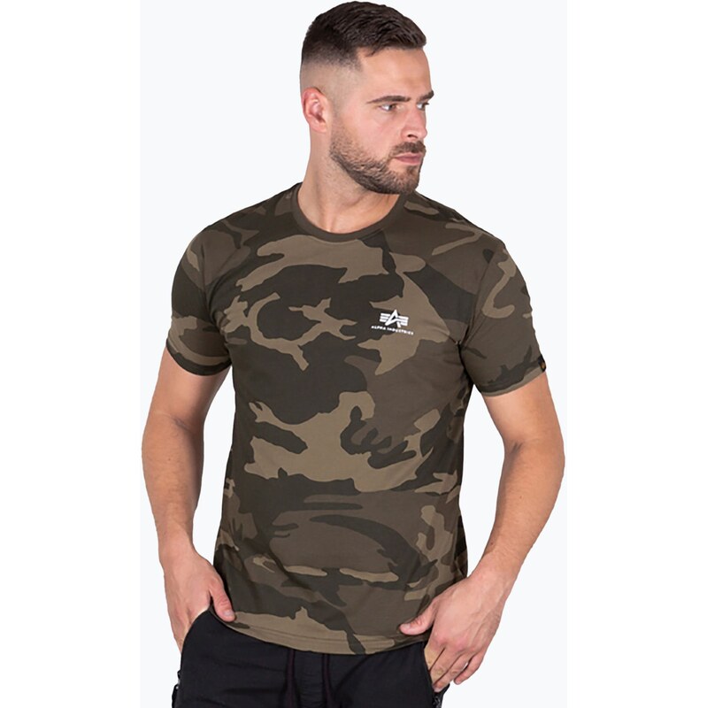 Pánské tričko Alpha Industries Basic Small Logo Camo olive