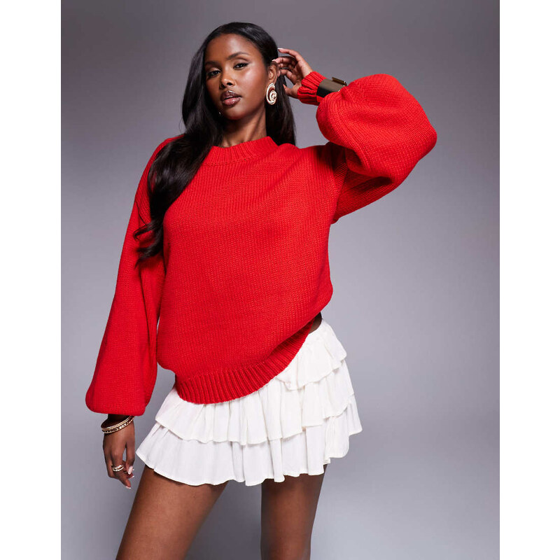 Princess Polly Harmony balloon sleeve slouchy jumper in red