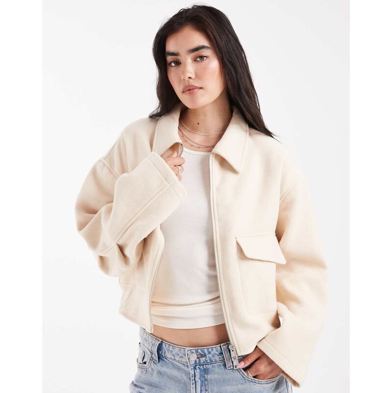 ASOS DESIGN clean formal bomber in buttermilk-Clear