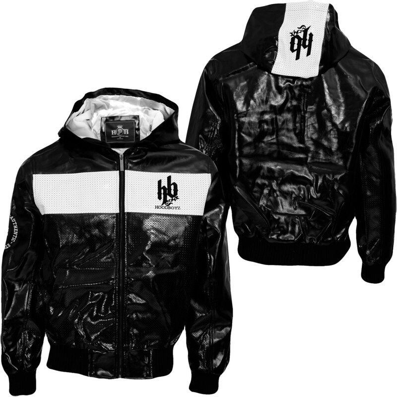 Hoodboyz OPTIC Men PU Leather Jacket black White - GLAMI.cz
