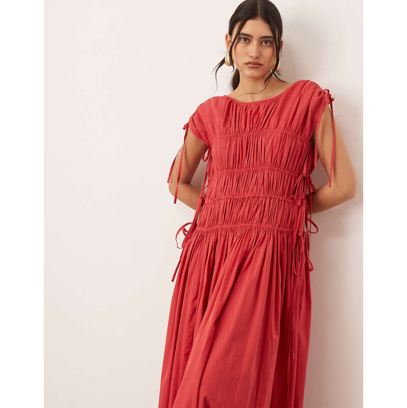 ARRANGE clean cotton drawstring detail trapeze midi dress with
