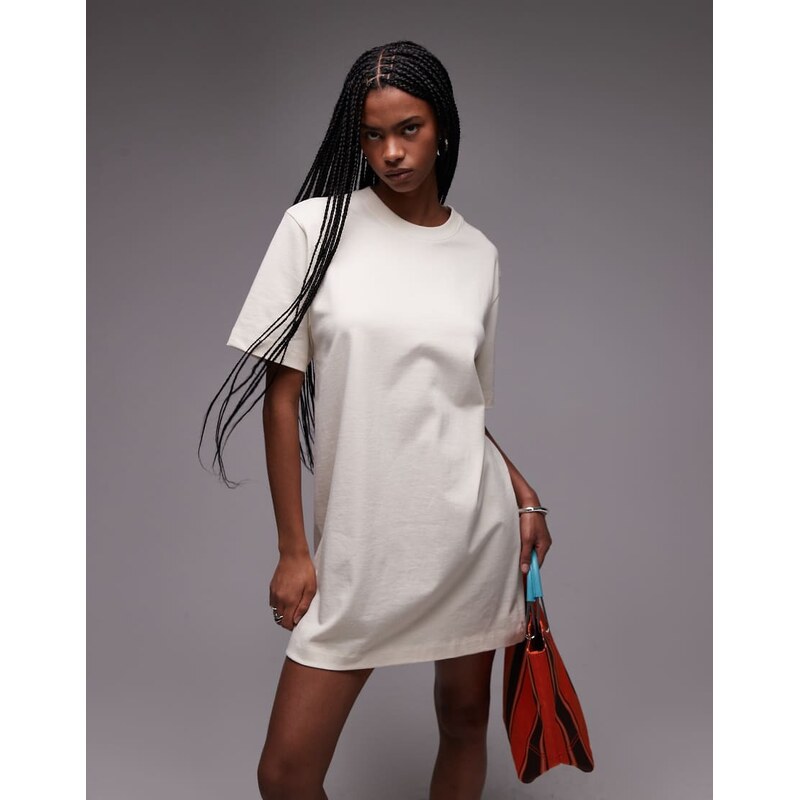 Topshop oversized premium short sleeve t-shirt dress in stone
