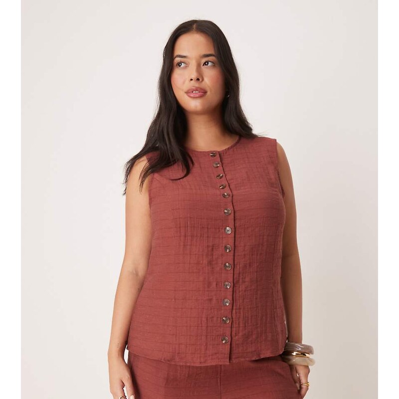 Vila Curve round neck vest co-ord in burnt henna check-Red 107246181