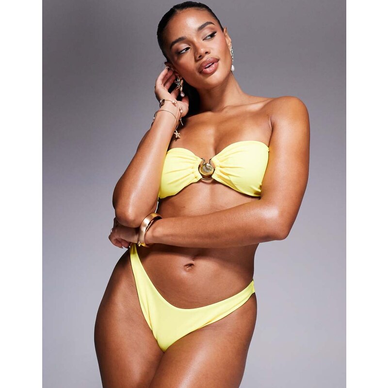 Missyempire bandeau metal trim bikini top co-ord in yellow 107697571