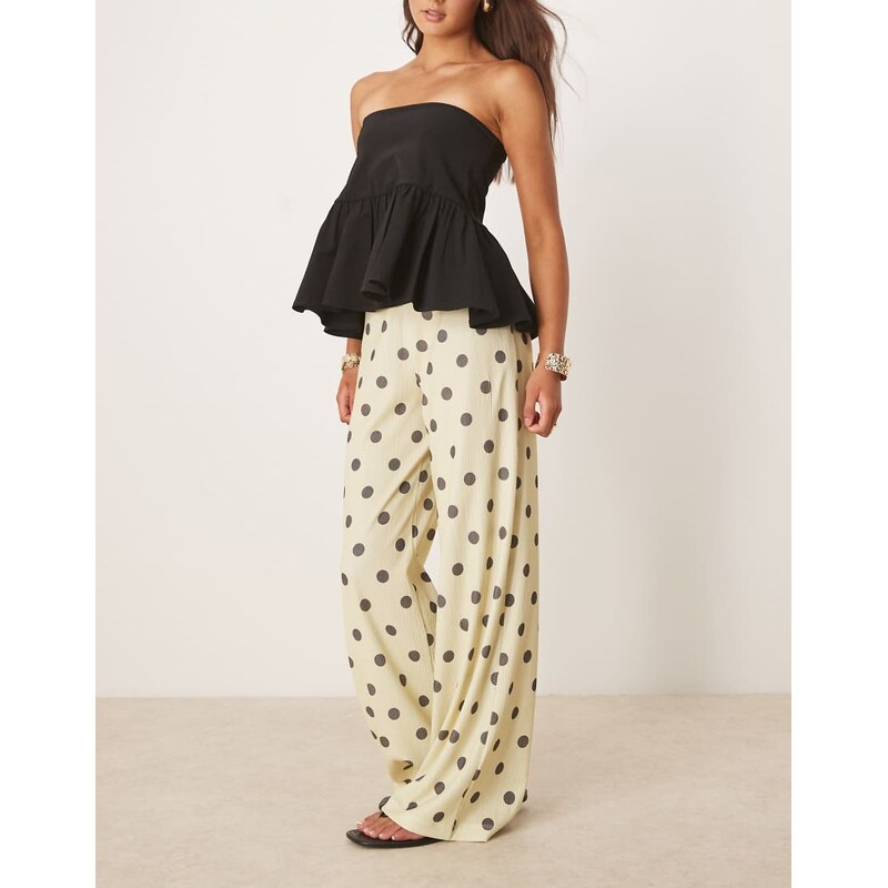 ASOS DESIGN wide leg trouser polka dot print in cream-Brown 107246224