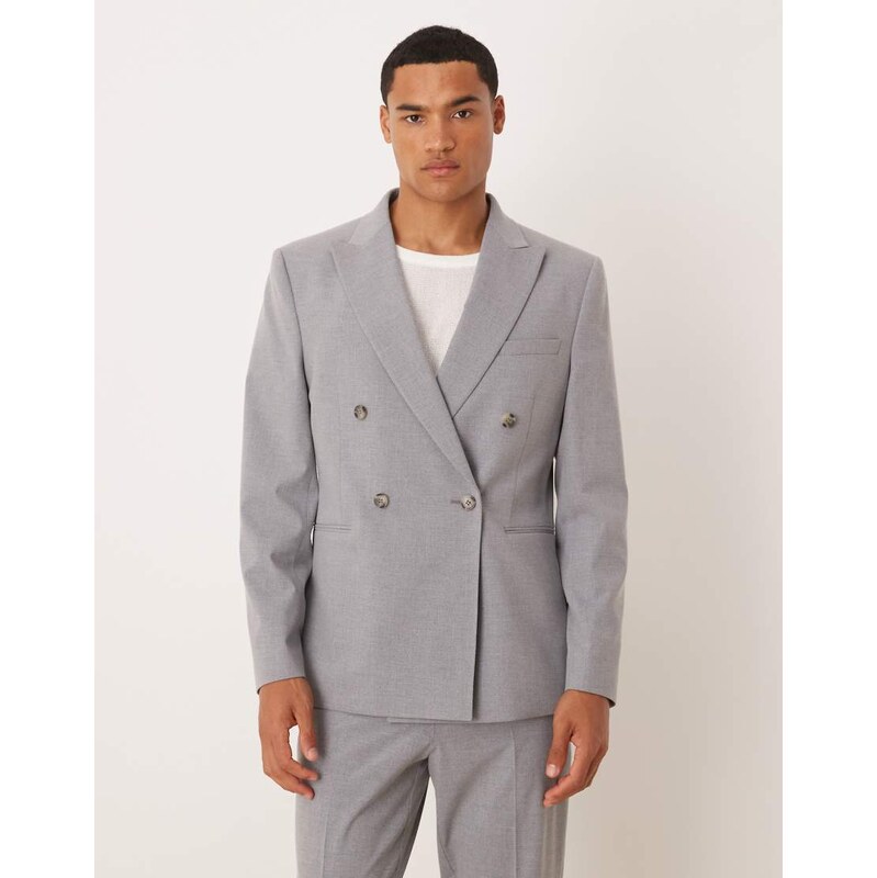 ASOS DESIGN double breasted slim suit jacket in grey