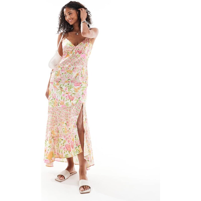 Vero Moda satin cami strap maxi dress with thigh split in patchwork 115735053