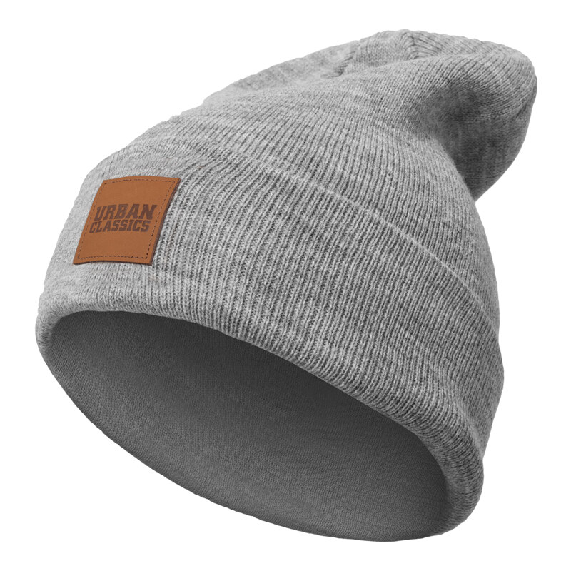 Čepice Urban Classics Leatherpatch Long Beanie - grey