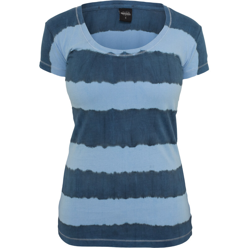 URBAN CLASSICS Tričko Ladies Dip Dye Stripe Tee - denimblue/skyblue