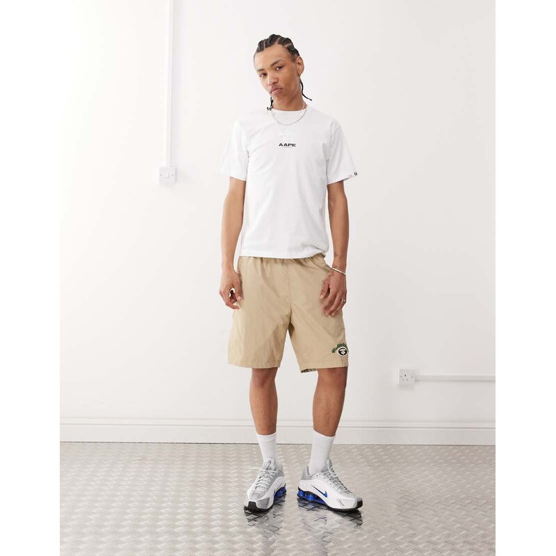 Aape by A Bathing Ape logo woven shorts in beige-Green 107250035