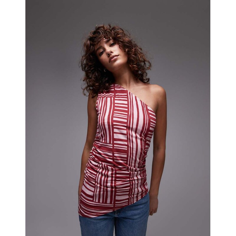 Topshop abstract print one shoulder top in multi 107288928