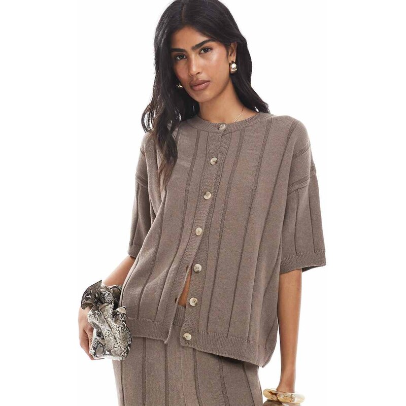 ASOS DESIGN knitted cotton cardigan co-ord in mocha-Brown 115733427