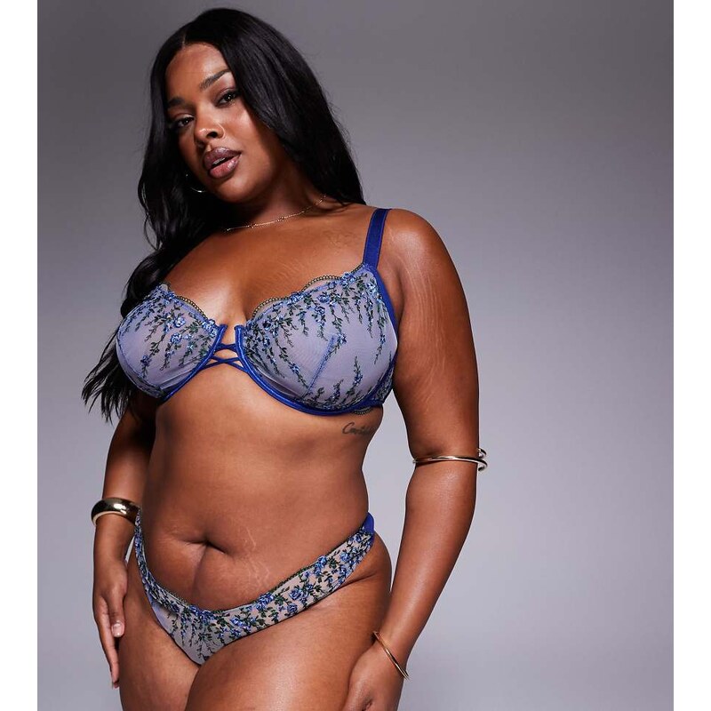 ASOS Curve ASOS DESIGN Curve Noa premium embroidery thong in navy 115512502