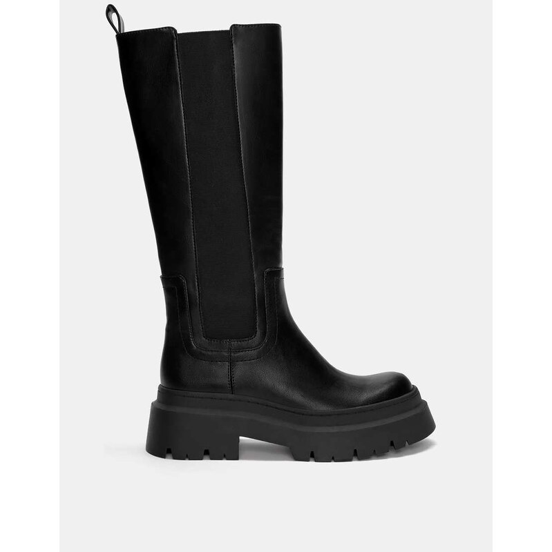 Pull&Bear stretch chunky knee high boots in black 107519331