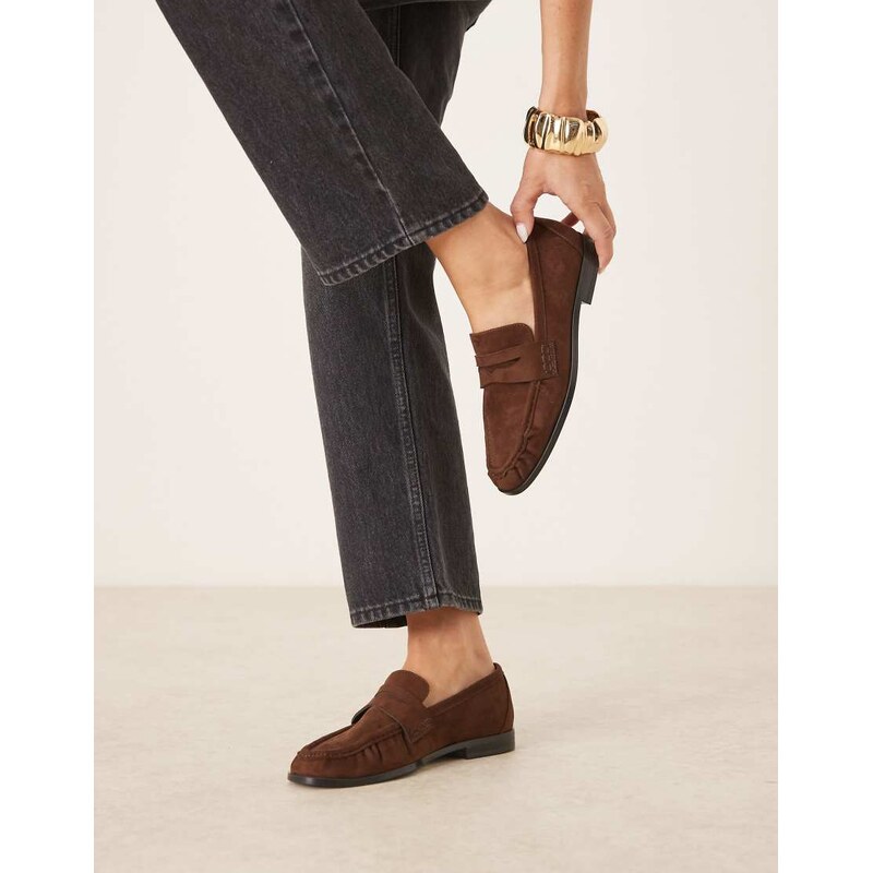 ASOS DESIGN Minnie ruched detail loafer in brown suedette