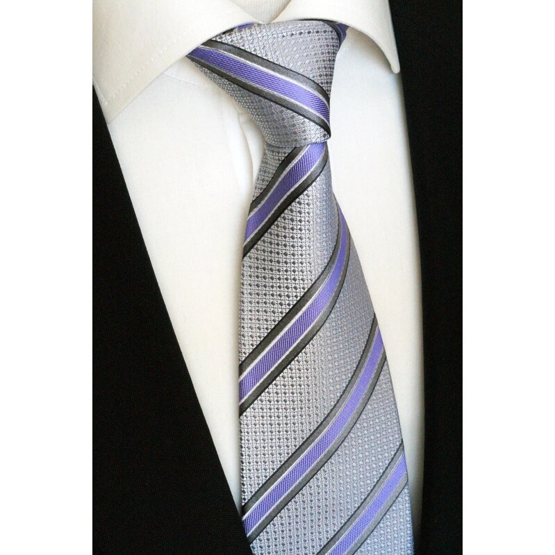 Beytnur 208-1 luxusní hedvábná kravata fialová s šedým podkladem
