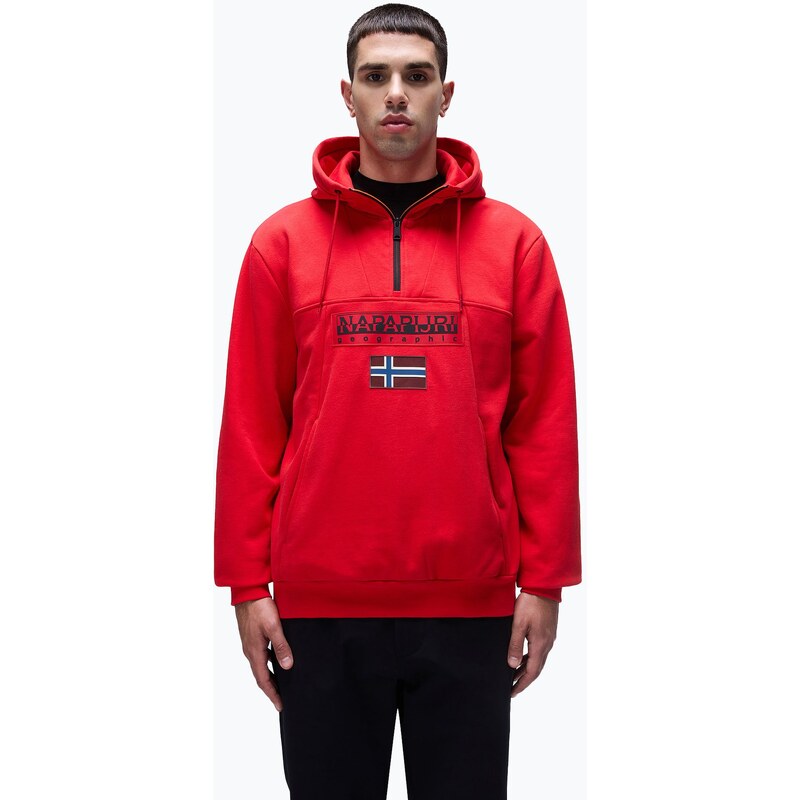 Pánská mikina Napapijri Burgee Half Zip Hooded 2.0 red goji