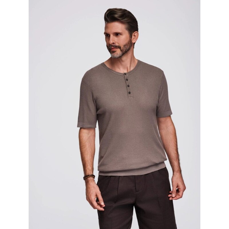 Ombre Clothing Popelavé pánské tričko z úpletu s knoflíčky V4