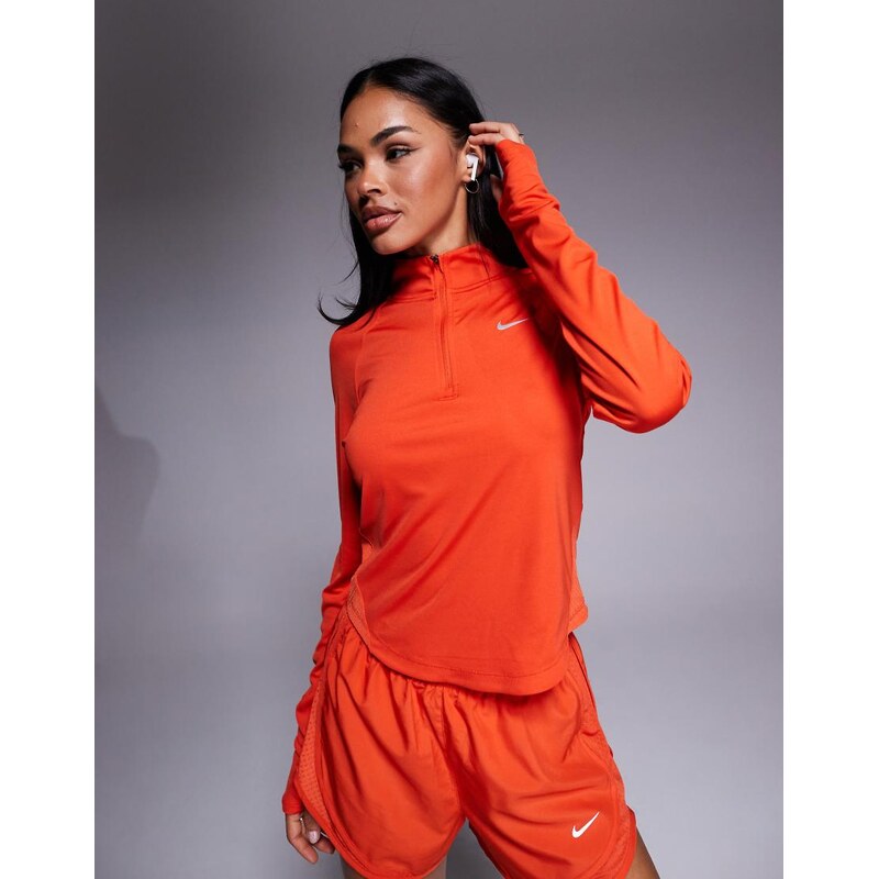 Nike Running Tempo Dri-FIT half zip long sleeve t-shirt in red