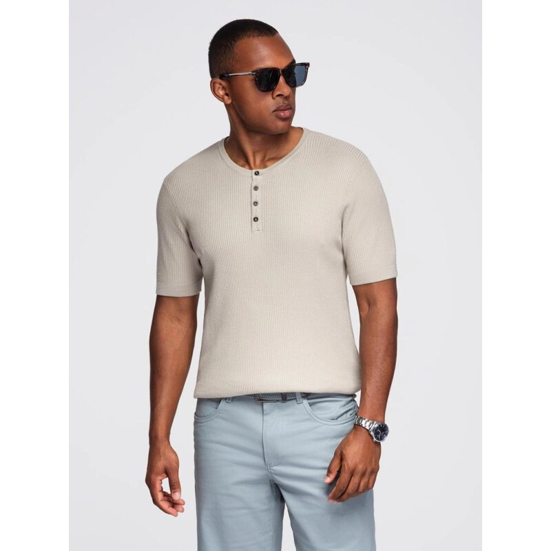 Ombre Clothing Šedé pánské tričko z úpletu s knoflíčky V3 TSCT