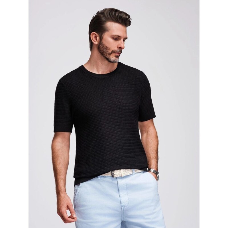 Ombre Clothing Černá pánská pletená košile V3 TSCT-0253
