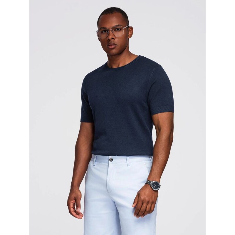 Ombre Clothing Modré pánské triko z úpletu V1 TSCT-0252
