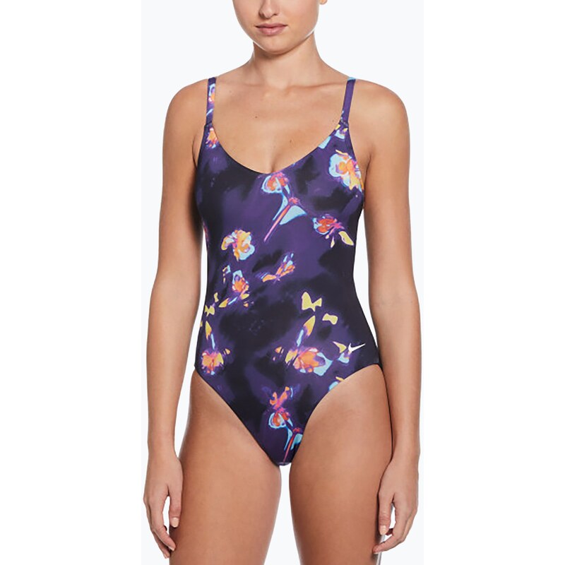 Dámské jednodílné plavky Nike Floral Blur V-Neck black